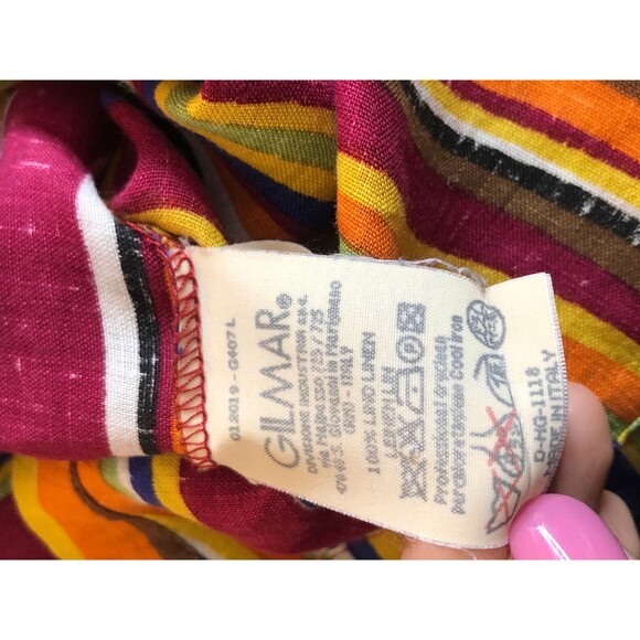 1990s SUI by ANNA SUI Colorful Striped Button Up Linen Blouse W/Pockets. S-M - Picture 9 of 10